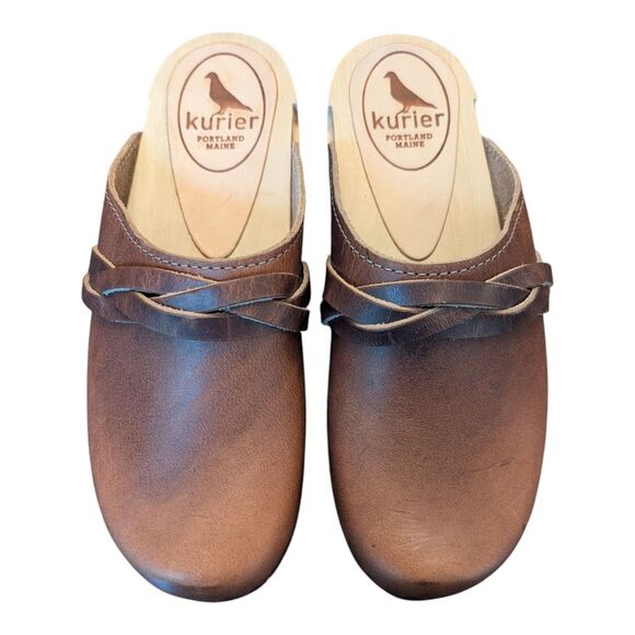 Kurier BFF Low Heel Wood Sole Clogs Brown Leather Size  EU 38 Size 7.5 Boho New - Picture 2 of 8